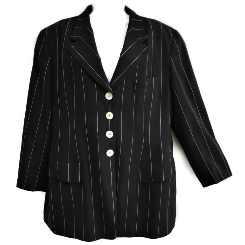 Designer Escada Elements Blazer Black Pure New Wool Pinstripe Italy
